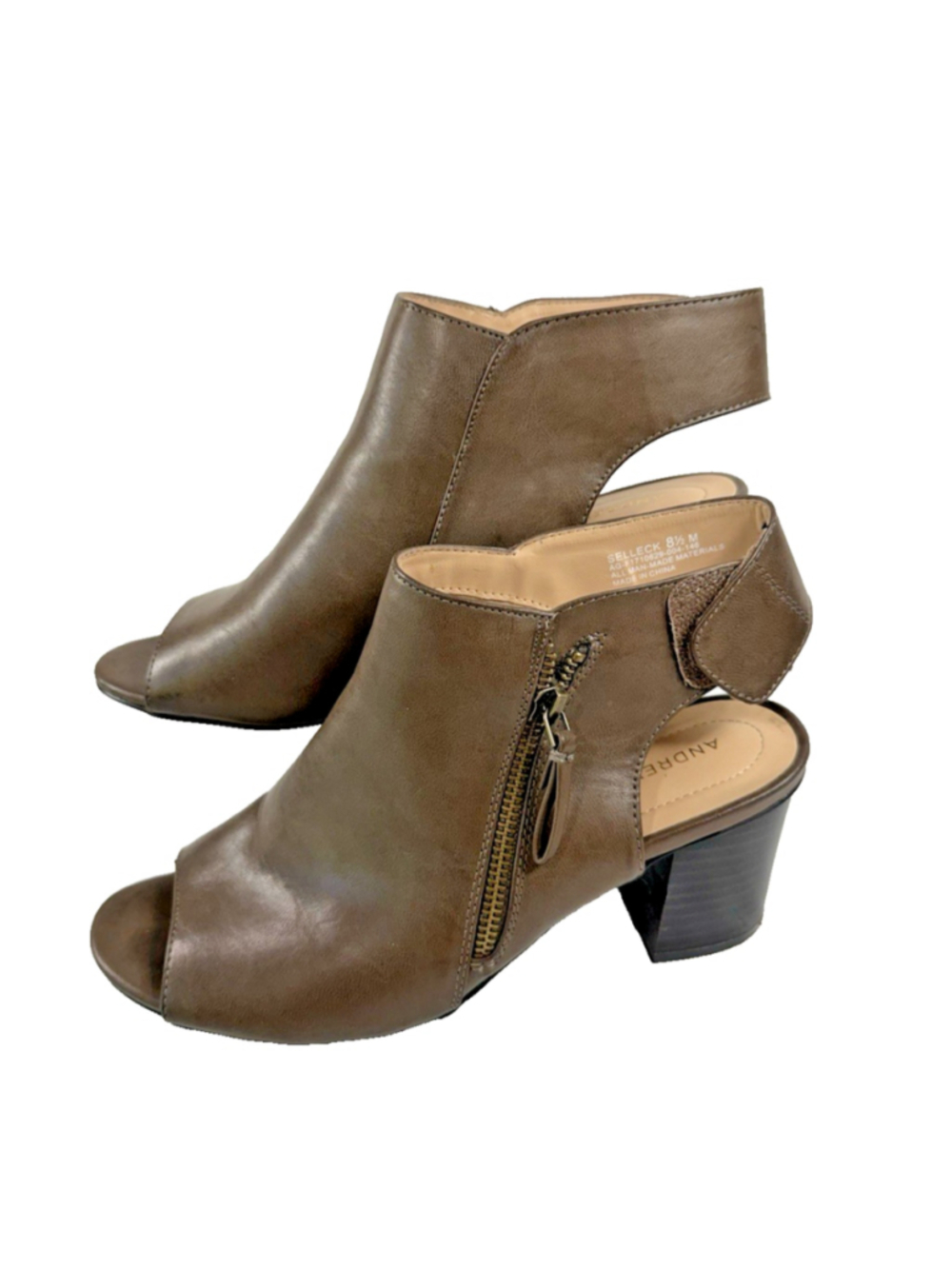Andrew Geller Selleck Sz 8.5M Brown Leather Peep Toe Ankle Boots 3" Heel